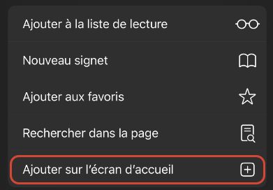 Image de l'icône Ajouter sur l'écran d'accueil dans le menu déroulant